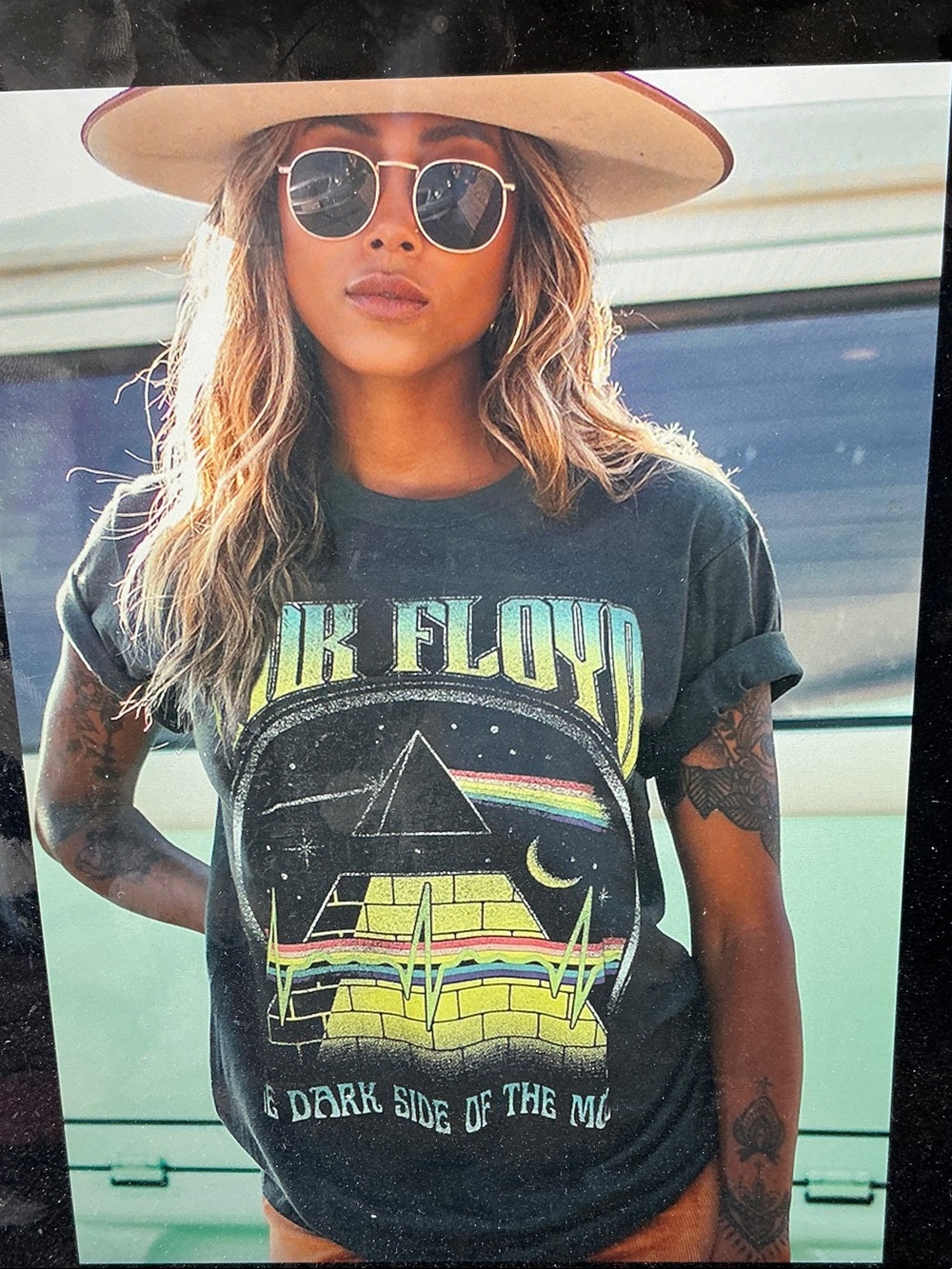 Pink Floyd Black Tee with Rainbow & Yellow Graphic
